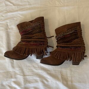 Fringe Suede Ankle Boots - Brown